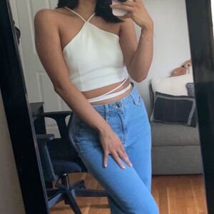 ZARA WHITE LINEN BLEND CROP TOP XS